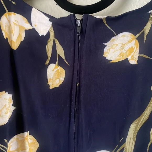 Vintage Scarlett rayon navy & yellow floral sleeveless midi dress with zip back - Picture 6 of 6